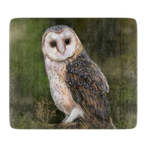 Western Barn Owl _ Migned Watercolor Painting Art  Cutting Board
