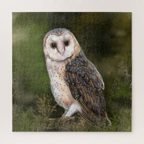 Western Barn Owl _ Migned Watercolor Painting Art  Jigsaw Puzzle