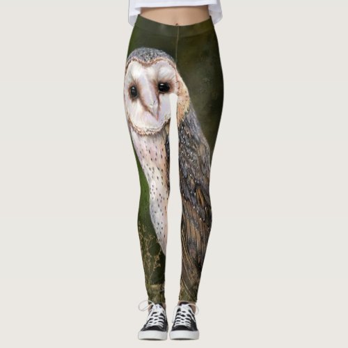 Western Barn Owl _ Migned Watercolor Painting Art  Leggings