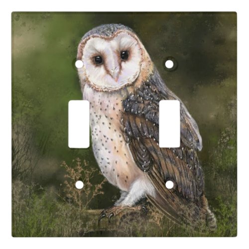 Western Barn Owl _ Migned Watercolor Painting Art  Light Switch Cover
