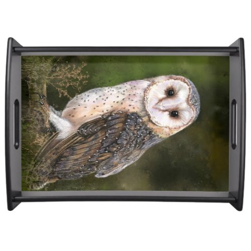 Western Barn Owl _ Migned Watercolor Painting Art  Serving Tray