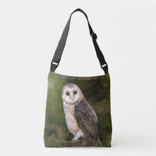 Western Barn Owl _ Migned Watercolor Painting  Crossbody Bag