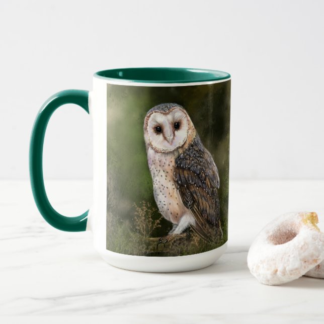 Western Barn Owl Mug Gift Painting (With Donut)