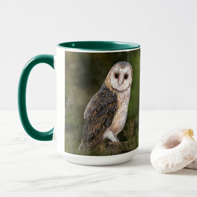 Western Barn Owl Mug - Painting (With Donut)