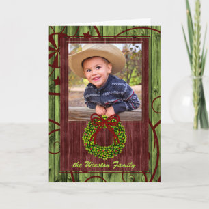 Western Barn Wood Christmas Themed Photo Holiday Card