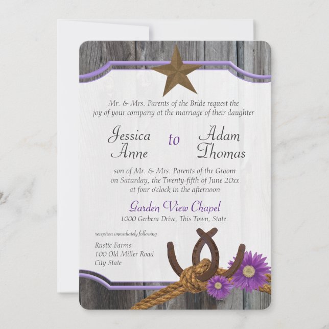 Western Barnwood and Horseshoes Invitation (Front)