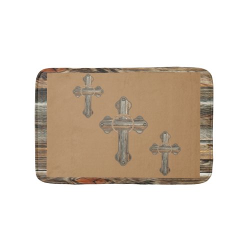 Western Barnwood Cross With Ropes And Conchos Bathroom Mat