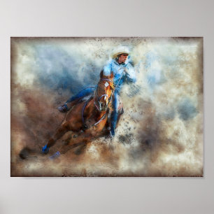 Western Barrel Racing Cowgirl Decoupage Poster