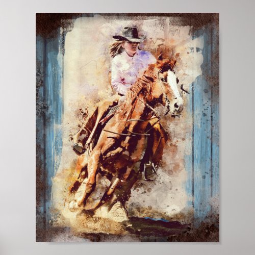 Western Barrel Racing Cowgirl Decoupage Poster