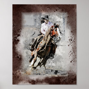Western Barrel Racing Cowgirl Decoupage Print