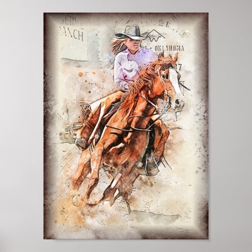 Western Barrel Racing Cowgirl Decoupage Print