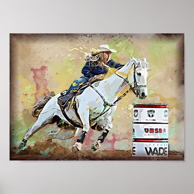 Western Barrel Racing Cowgirl Decoupage Print (Front)