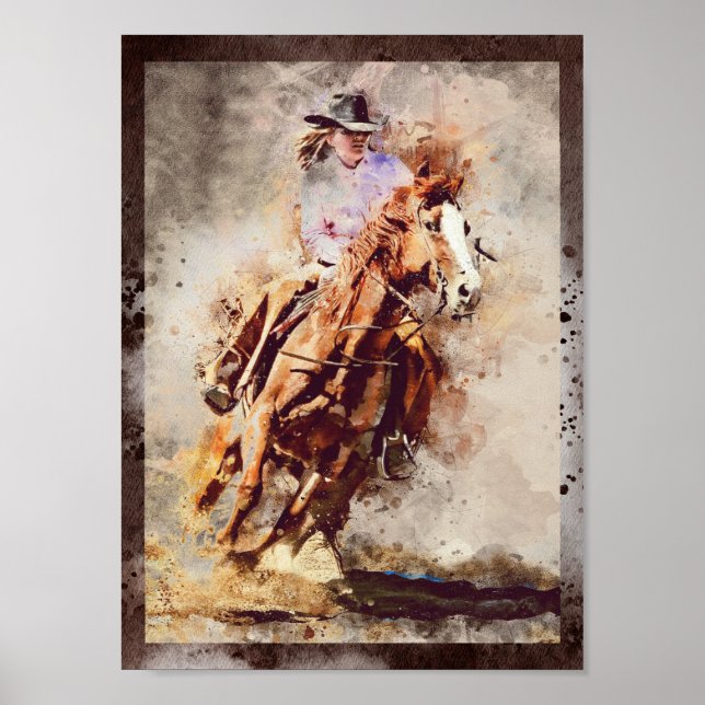 Western Barrel Racing Cowgirl Decoupage Print (Front)