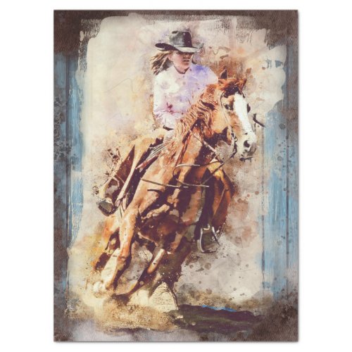 Western Barrel Racing Cowgirl Decoupage Tissue Paper