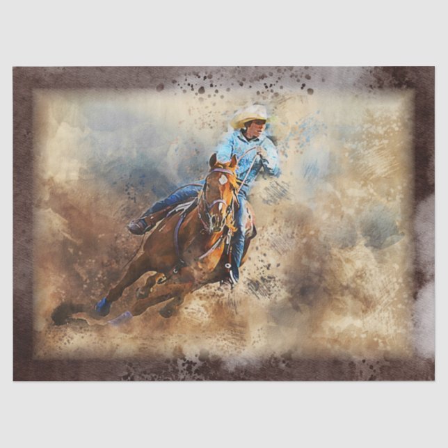 Western Barrel Racing Cowgirl Decoupage Tissue Paper (Front)