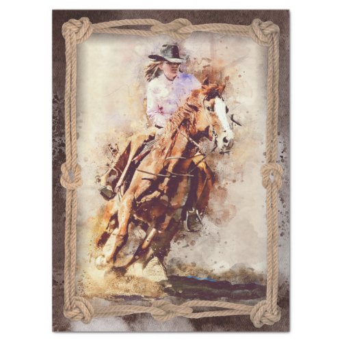 Western Barrel Racing Cowgirl Decoupage Tissue Paper