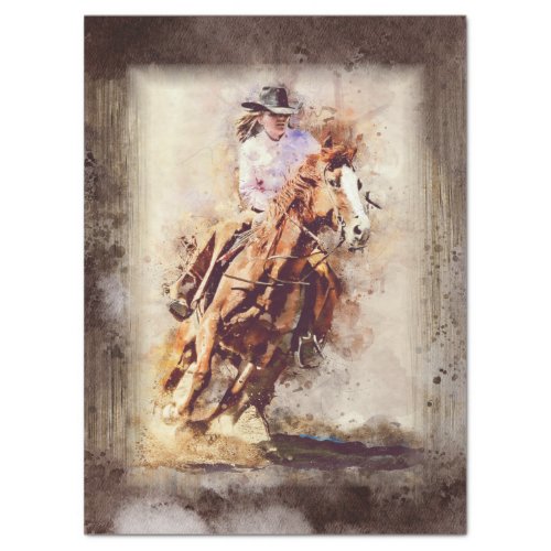 Western Barrel Racing Cowgirl Decoupage Tissue Paper