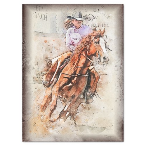 Western Barrel Racing Cowgirl Decoupage Tissue Paper