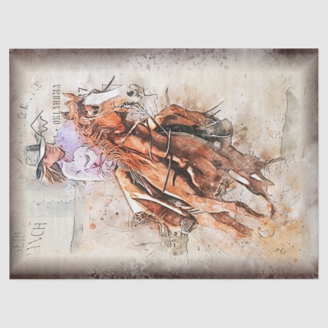 Western Barrel Racing Cowgirl Decoupage Tissue Paper (Front)