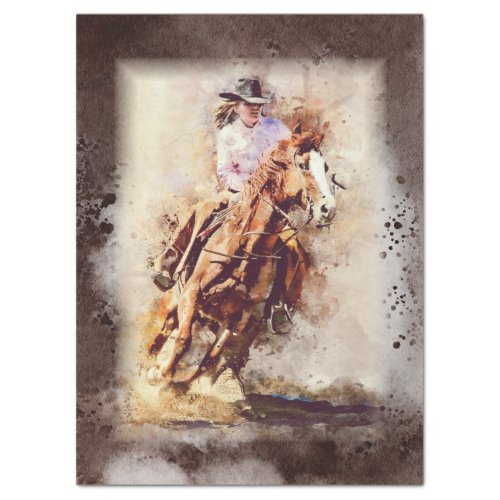 Western Barrel Racing Cowgirl Decoupage Tissue Paper