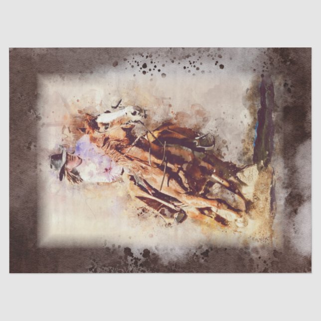 Western Barrel Racing Cowgirl Decoupage Tissue Paper (Front)