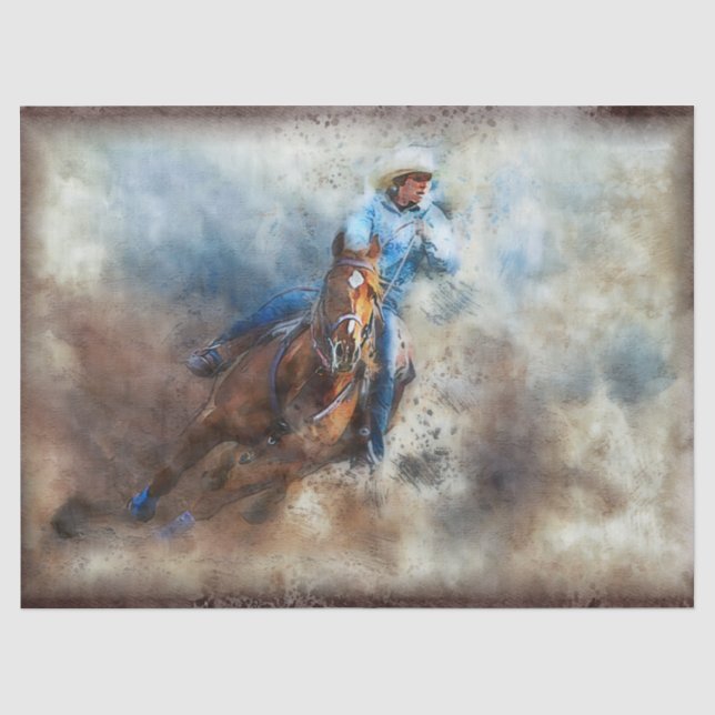 Western Barrel Racing Cowgirl Decoupage Tissue Paper (Front)