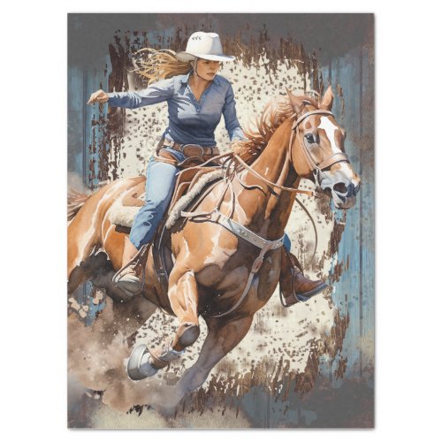 Western Barrel Racing Cowgirl Decoupage Tissue Paper