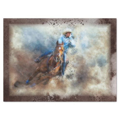 Western Barrel Racing Cowgirl Decoupage Tissue Paper