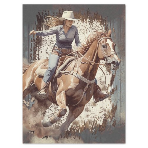 Western Barrel Racing Cowgirl Decoupage Tissue Paper