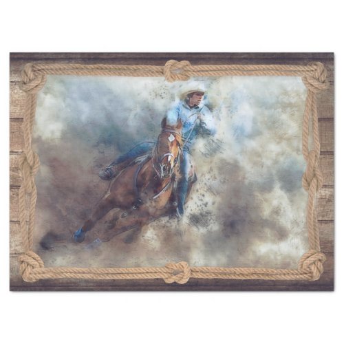 Western Barrel Racing Cowgirl Decoupage Tissue Paper