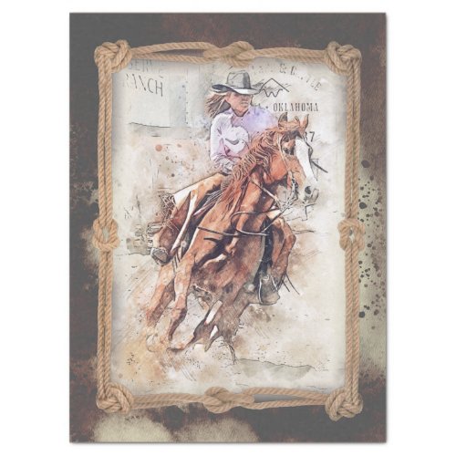 Western Barrel Racing Cowgirl Decoupage Tissue Paper