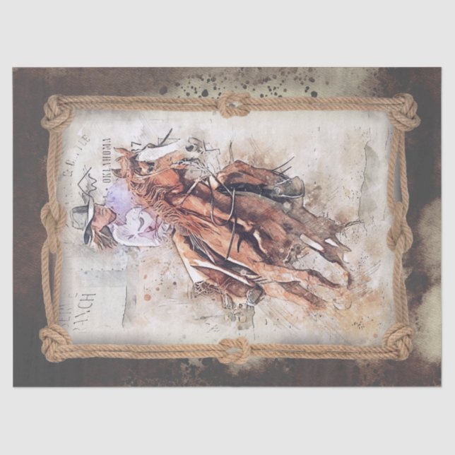 Western Barrel Racing Cowgirl Decoupage Tissue Paper (Front)