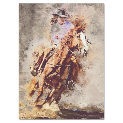 Western Barrel Racing Cowgirl Decoupage Tissue Paper