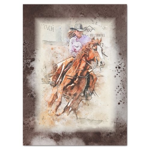 Western Barrel Racing Cowgirl Decoupage Tissue Paper