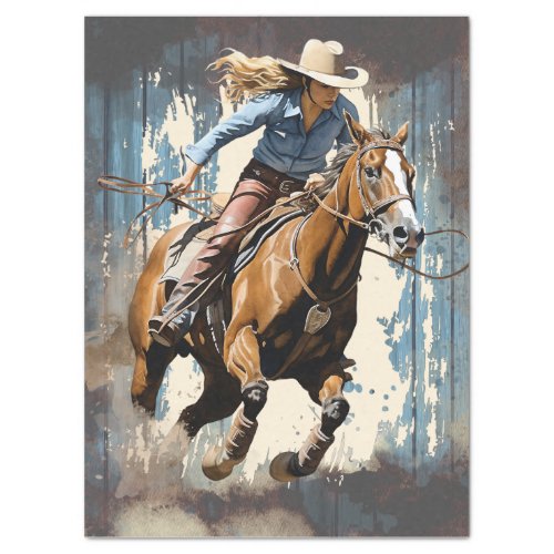 Western Barrel Racing Cowgirl Decoupage Tissue Paper