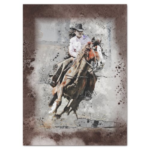 Western Barrel Racing Cowgirl Decoupage Tissue Paper