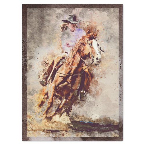 Western Barrel Racing Cowgirl Decoupage Tissue Paper