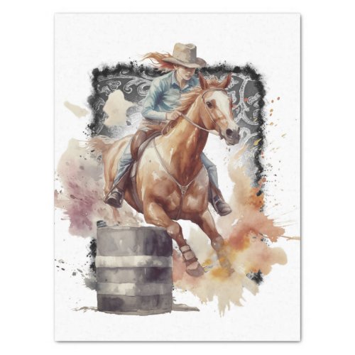 Western Barrel Racing Cowgirl Decoupage Tissue Paper