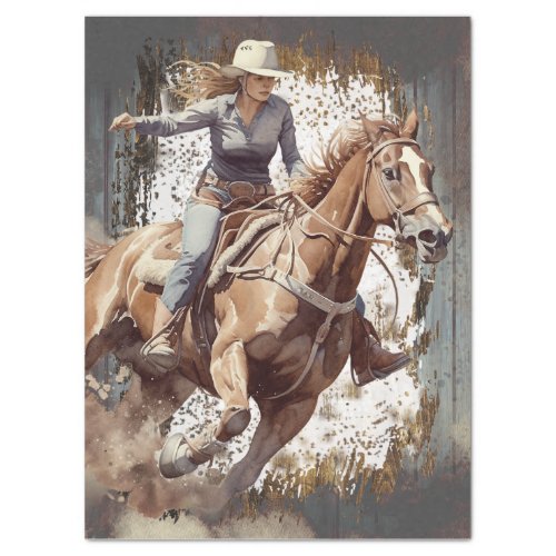 Western Barrel Racing Cowgirl Decoupage Tissue Paper