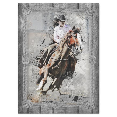 Western Barrel Racing Cowgirl Decoupage Tissue Paper