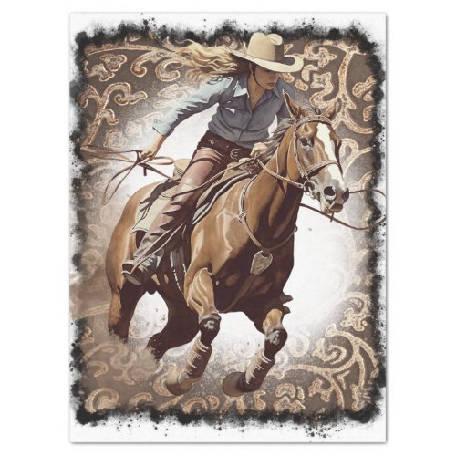 Western Barrel Racing Cowgirl Decoupage Tissue Paper