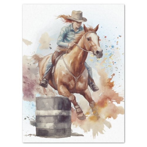 Western Barrel Racing Cowgirl Decoupage Tissue Paper