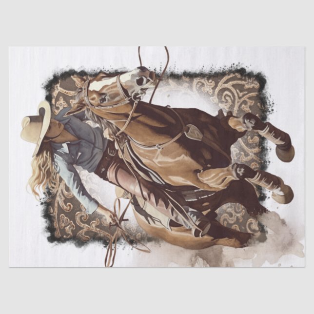 Western Barrel Racing Cowgirl Decoupage Tissue Paper (Front)