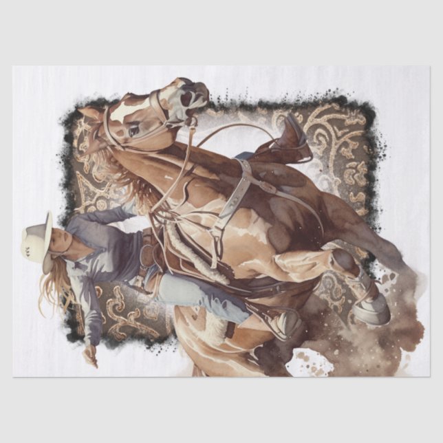 Western Barrel Racing Cowgirl Decoupage Tissue Paper (Front)