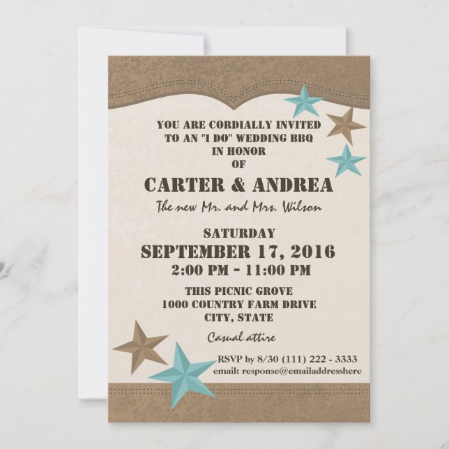 Western BBQ Wedding Reception Invitation (Front)