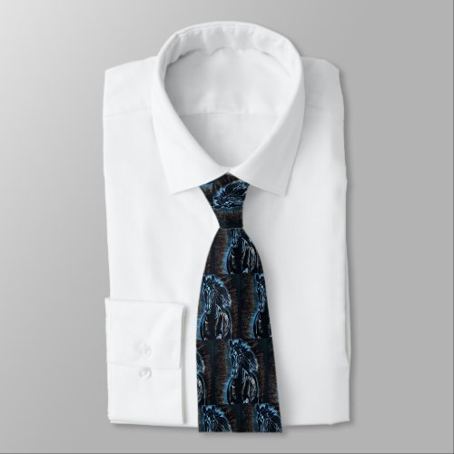 Western Beauty Wild Mustang Blue Tones Neck Tie