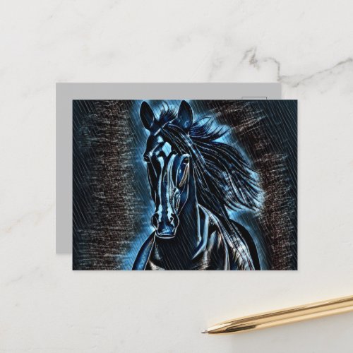 Western Beauty Wild Mustang Blue Tones Postcard