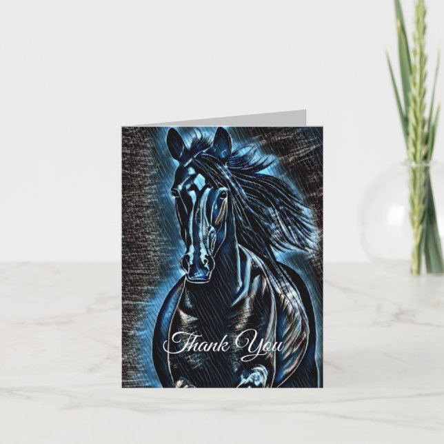 Western Beauty Wild Mustang Blue Tones Thank You Card (Front)
