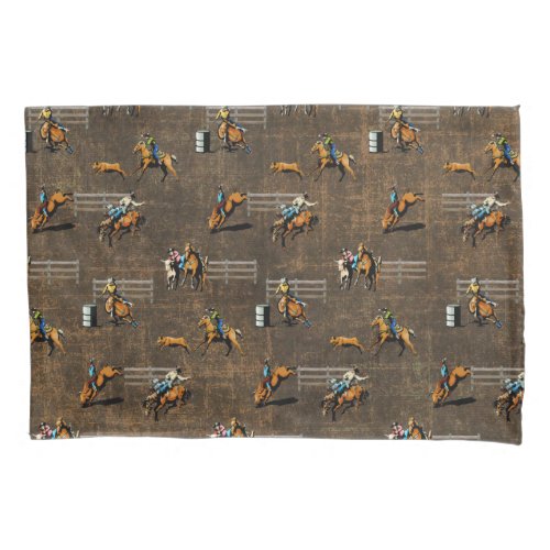 Western Bedding Pillowcase With Rodeo Events Brown