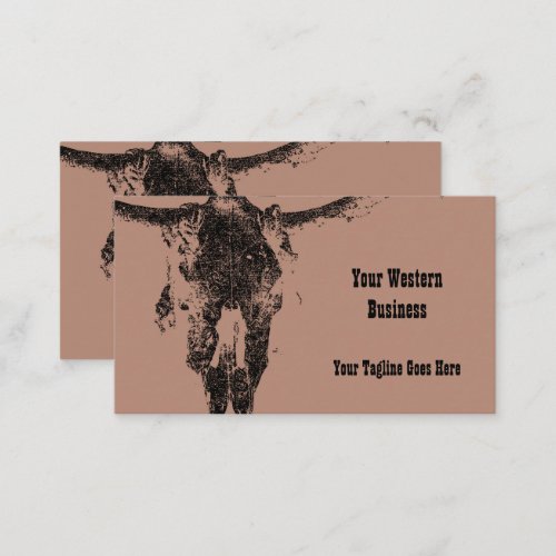 Western Beige Black Rustic Vintage Bull Skull Business Card